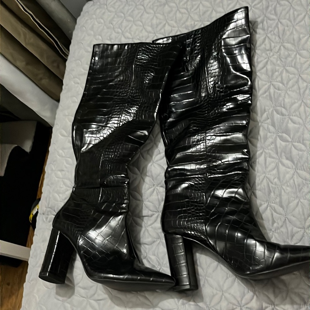 Call It Spring Alligator Pattern Knee High Boots - image 1